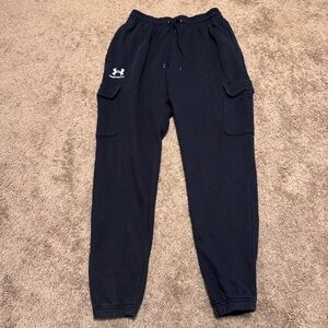 Under Armour Cargo Jogger Sweatpants Mens Medium Black Elastic Waist Drawstring